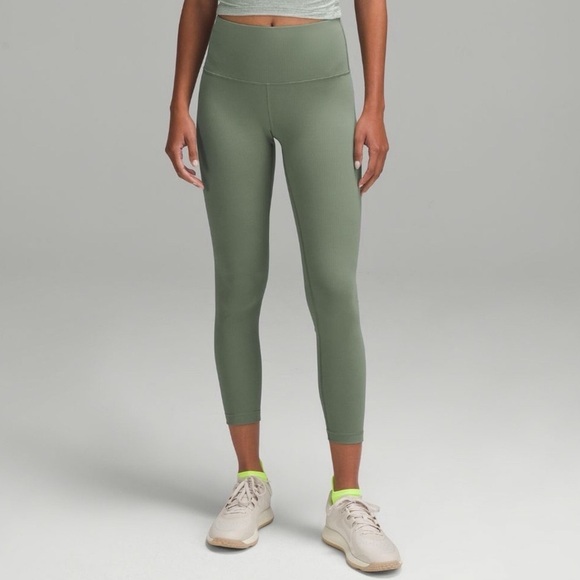 Lululemon Wunder Train Ribbed High Rise Tight Leggings Grey Eucalyptus 12 14 NWT